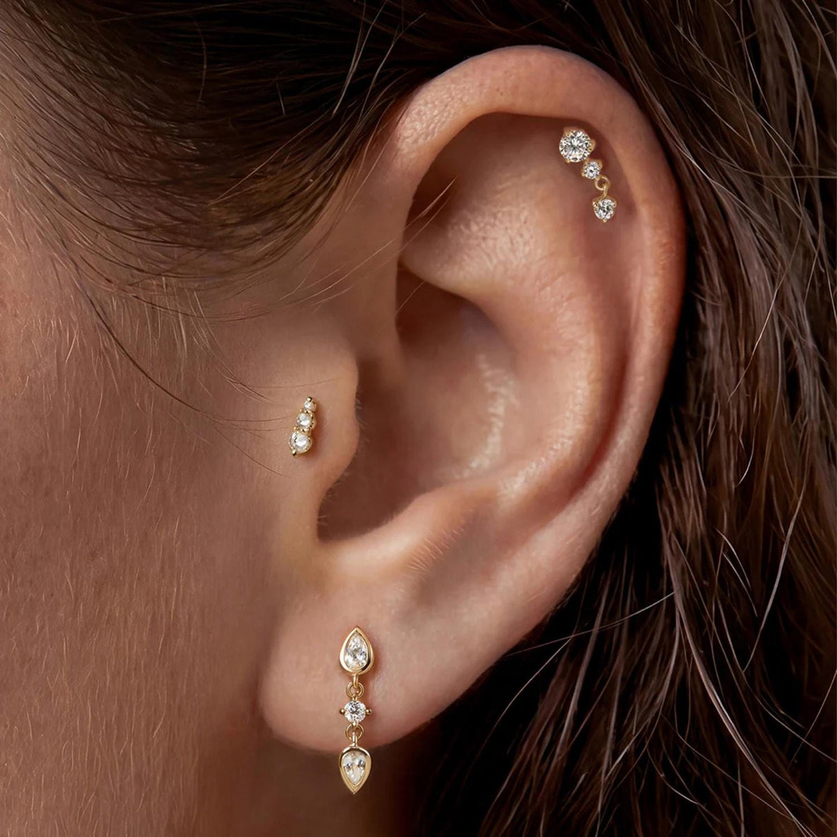 14K Graduated Trio Lab Diamond Flat Back Stud - Nolita