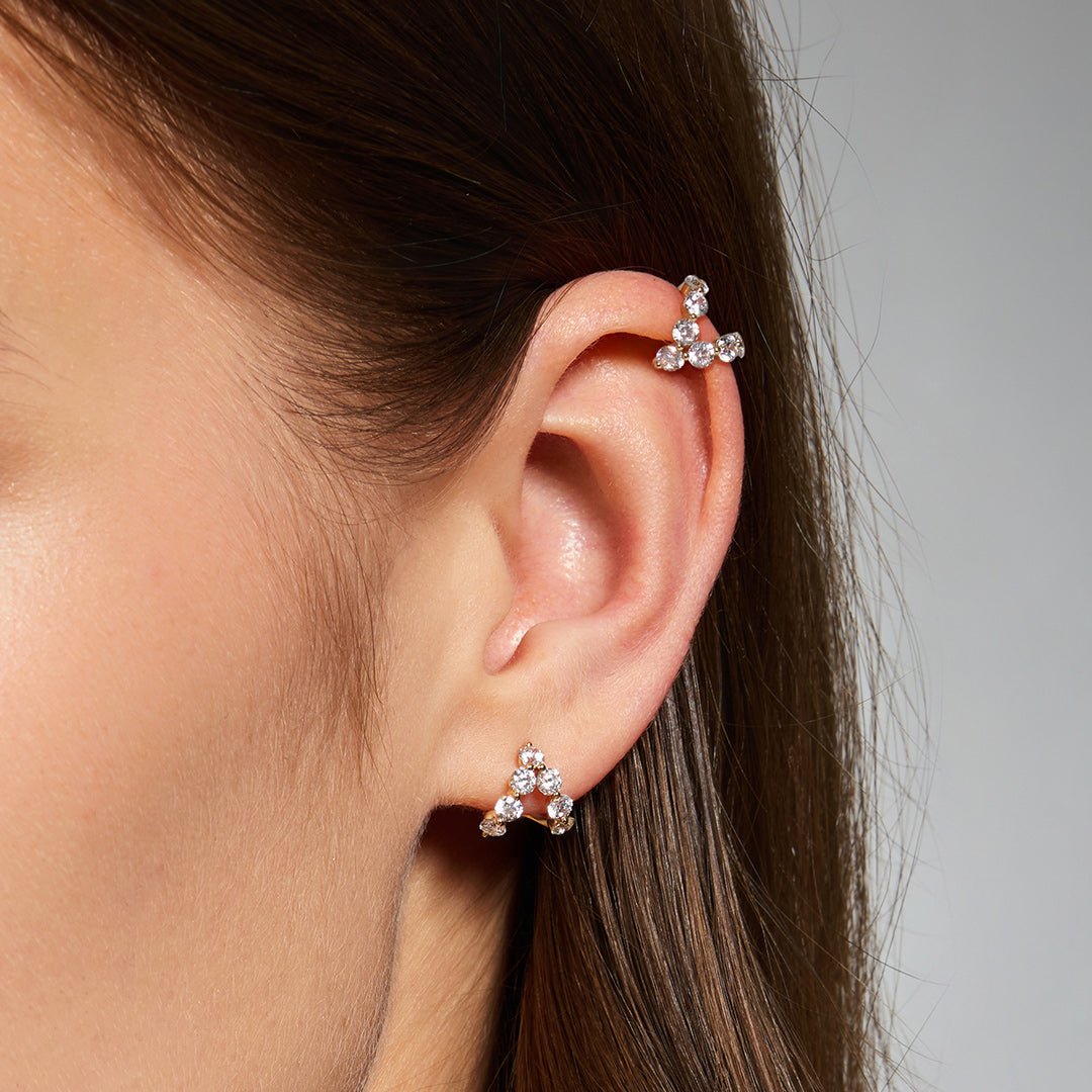 14K Halo Arc Lab Diamond Huggie Earrings - Nolita