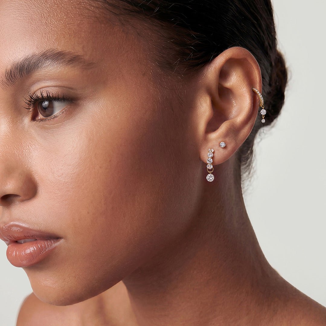 14K Invisible Set Lab Diamond Drop Huggie Hoop Earrings - Nolita