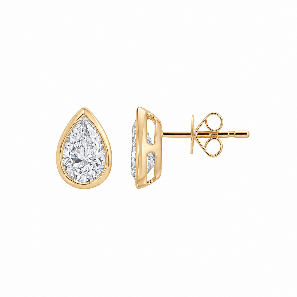 14K Juno Pear Bezel Lab Diamond Studs - Nolita