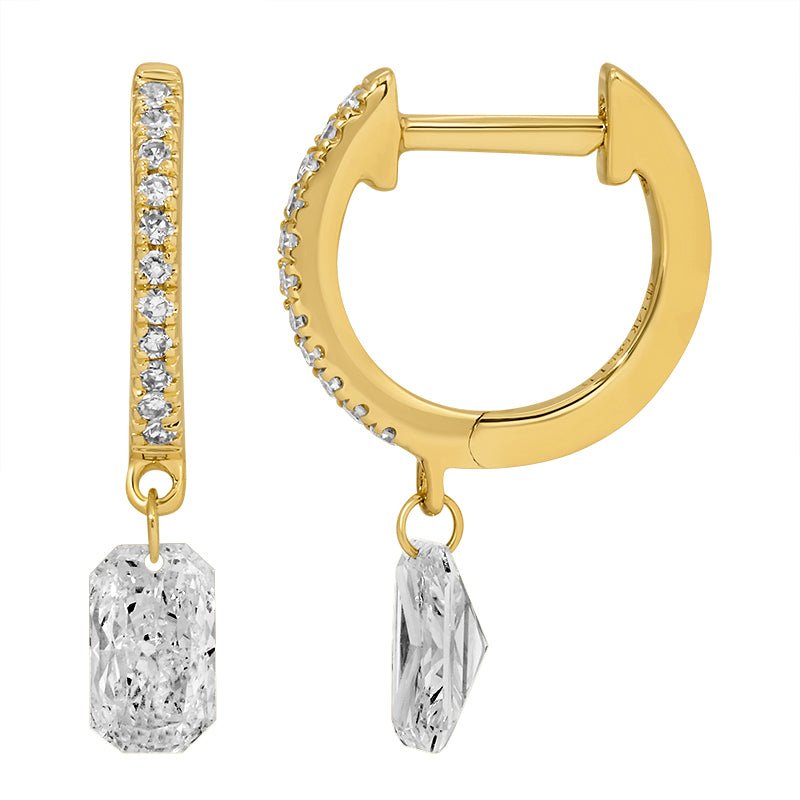 14K Lab Drilled Emerald Diamond Hoop Earrings - Nolita