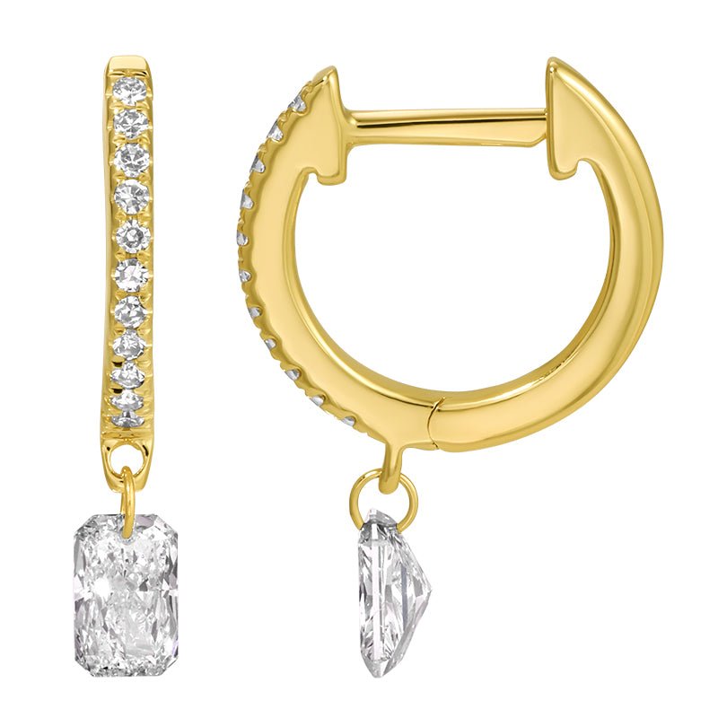 14K Lab Drilled Emerald Diamond Hoop Earrings - Nolita