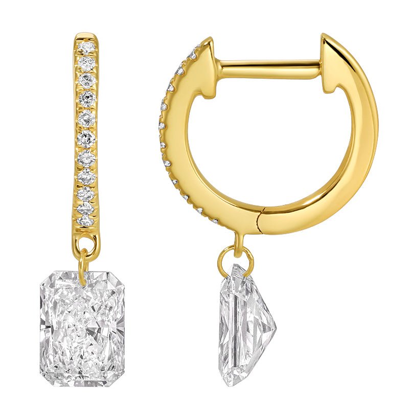 14K Lab Drilled Emerald Diamond Hoop Earrings - Nolita