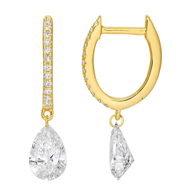 14K Lab Drilled Pave Pear Diamond Hoop Earrings - Nolita