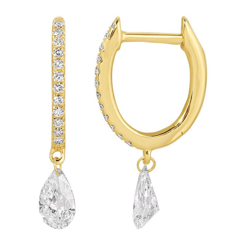 14K Lab Drilled Pear Diamond Hoop Earrings - Nolita