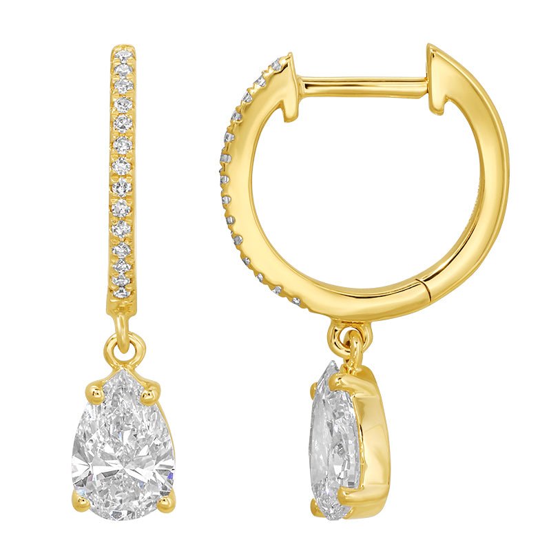 14K Lab Pear Diamond Hoop Earrings - Nolita