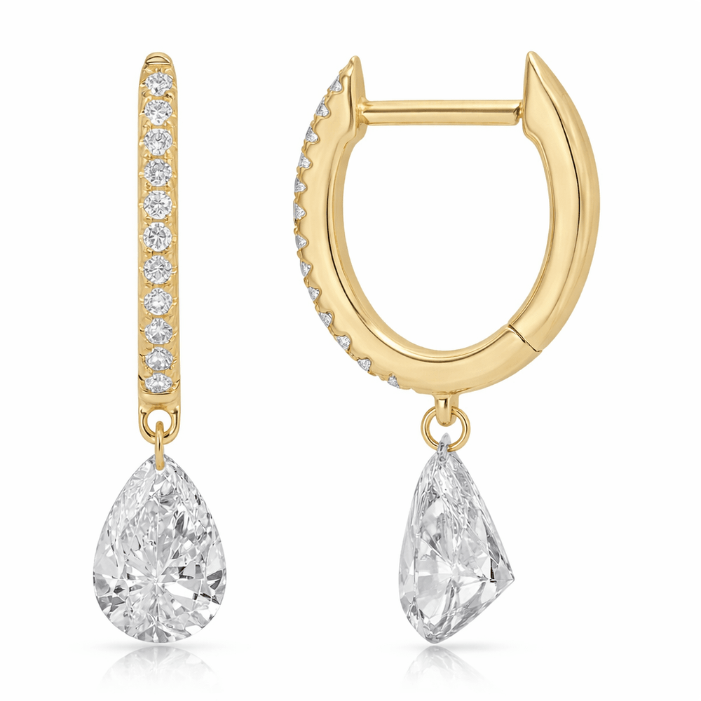 14K Lab Drilled Pear Diamond Hoop Earrings