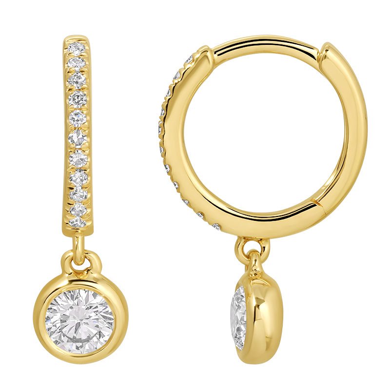 14K Lab Round Bezel Diamond Hoop Earrings - Nolita