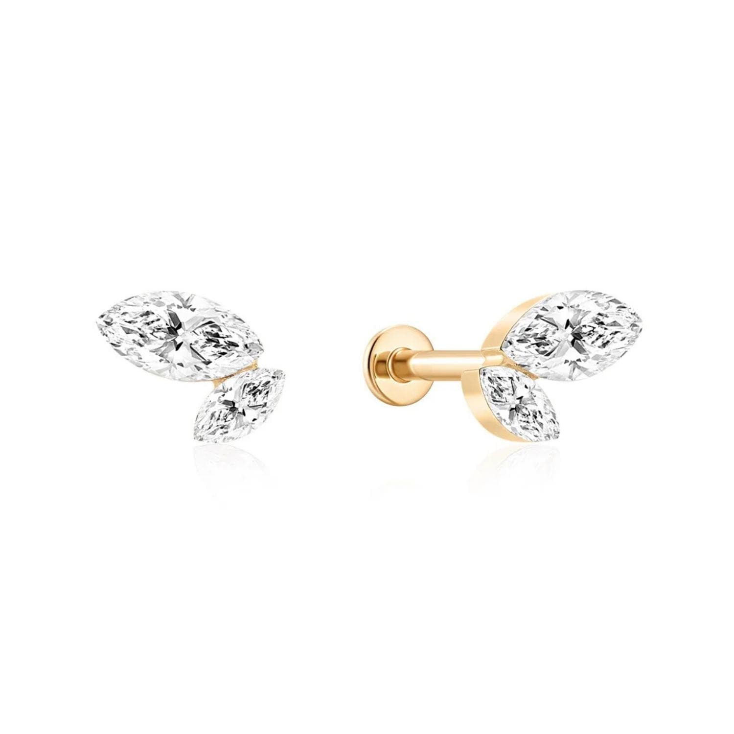 14K Leaf Lab Diamond Flat Back Stud - Nolita