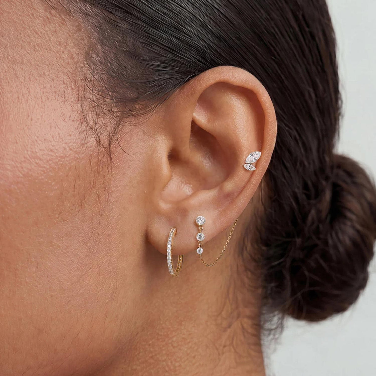 14K Leaf Lab Diamond Flat Back Stud - Nolita