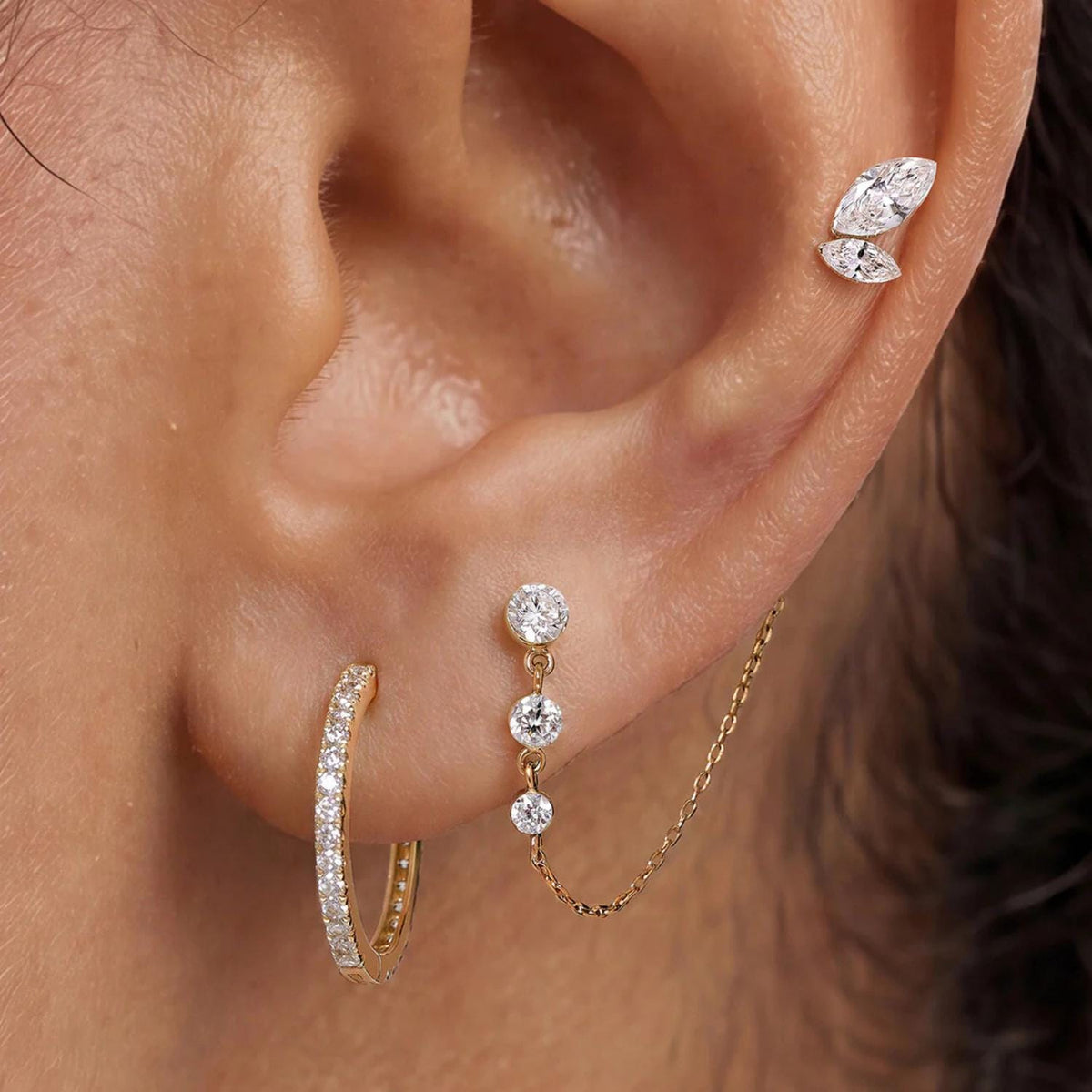 14K Leaf Lab Diamond Flat Back Stud - Nolita