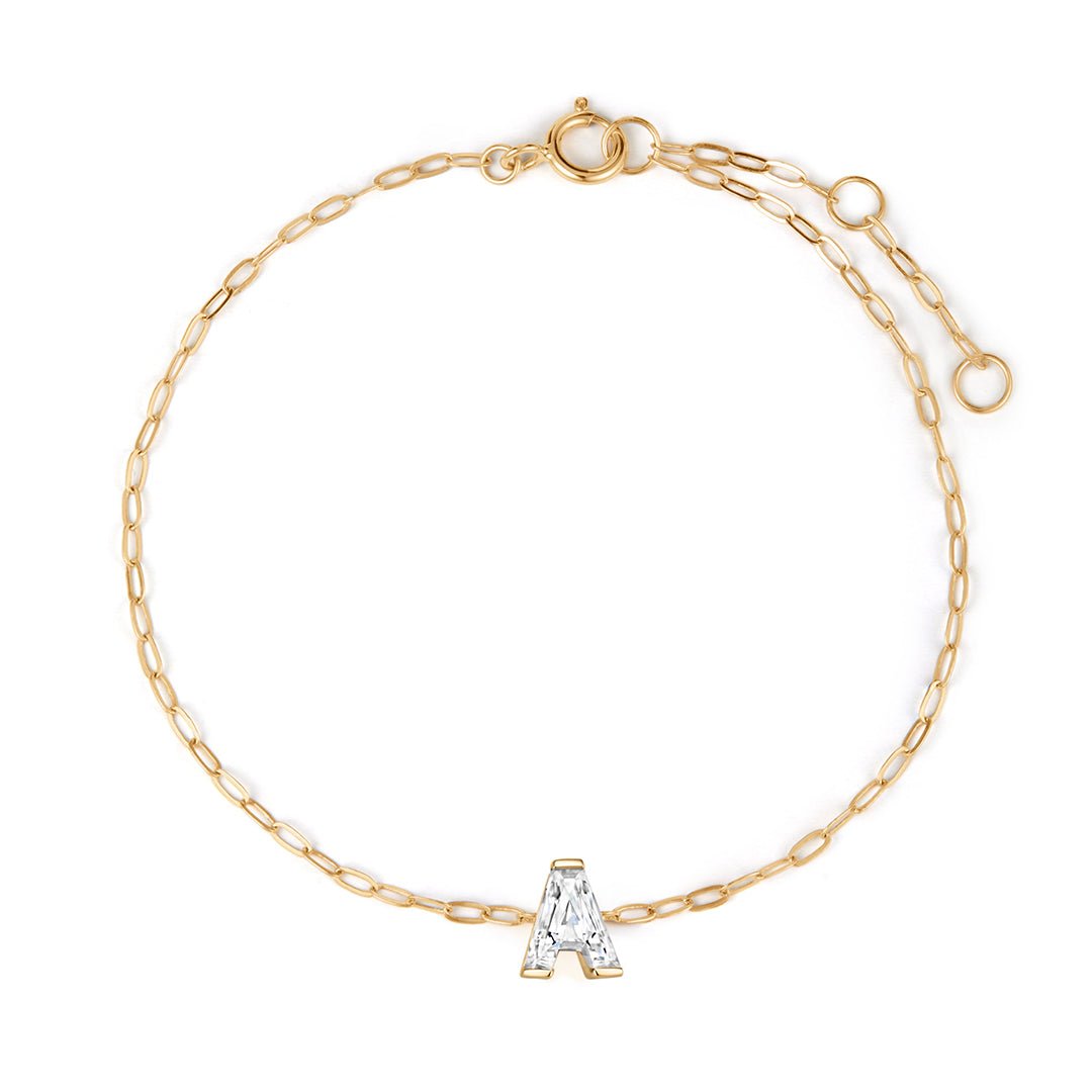14K Letter Cut Lab Diamond Initial Bracelet - Nolita