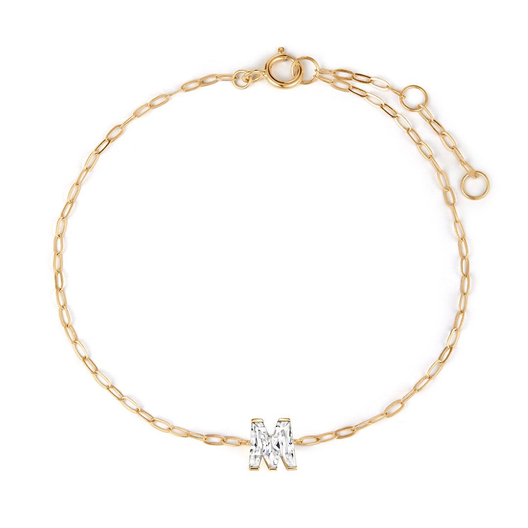 14K Letter Cut Lab Diamond Initial Bracelet - Nolita