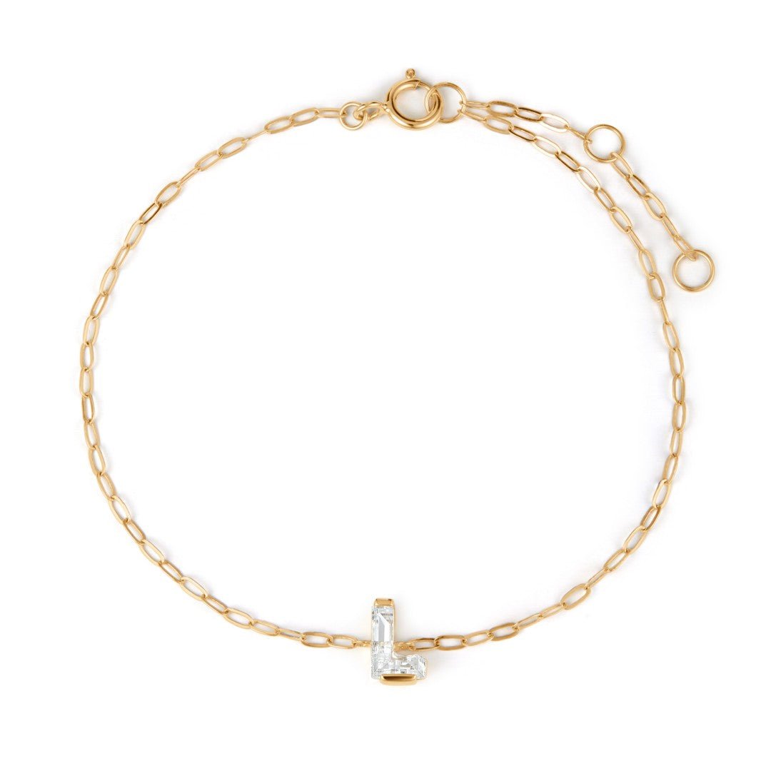 14K Letter Cut Lab Diamond Initial Bracelet - Nolita