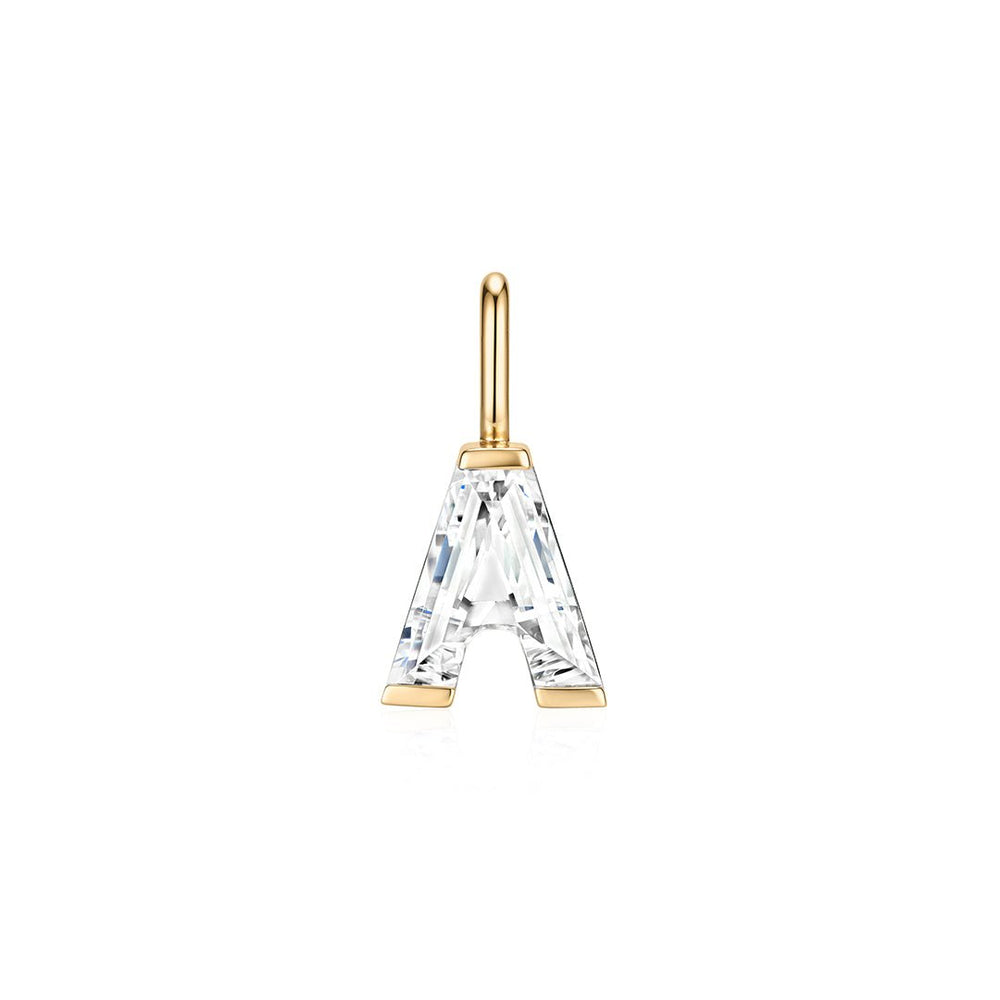 14K Letter-Cut Lab Diamond Initial Pendant