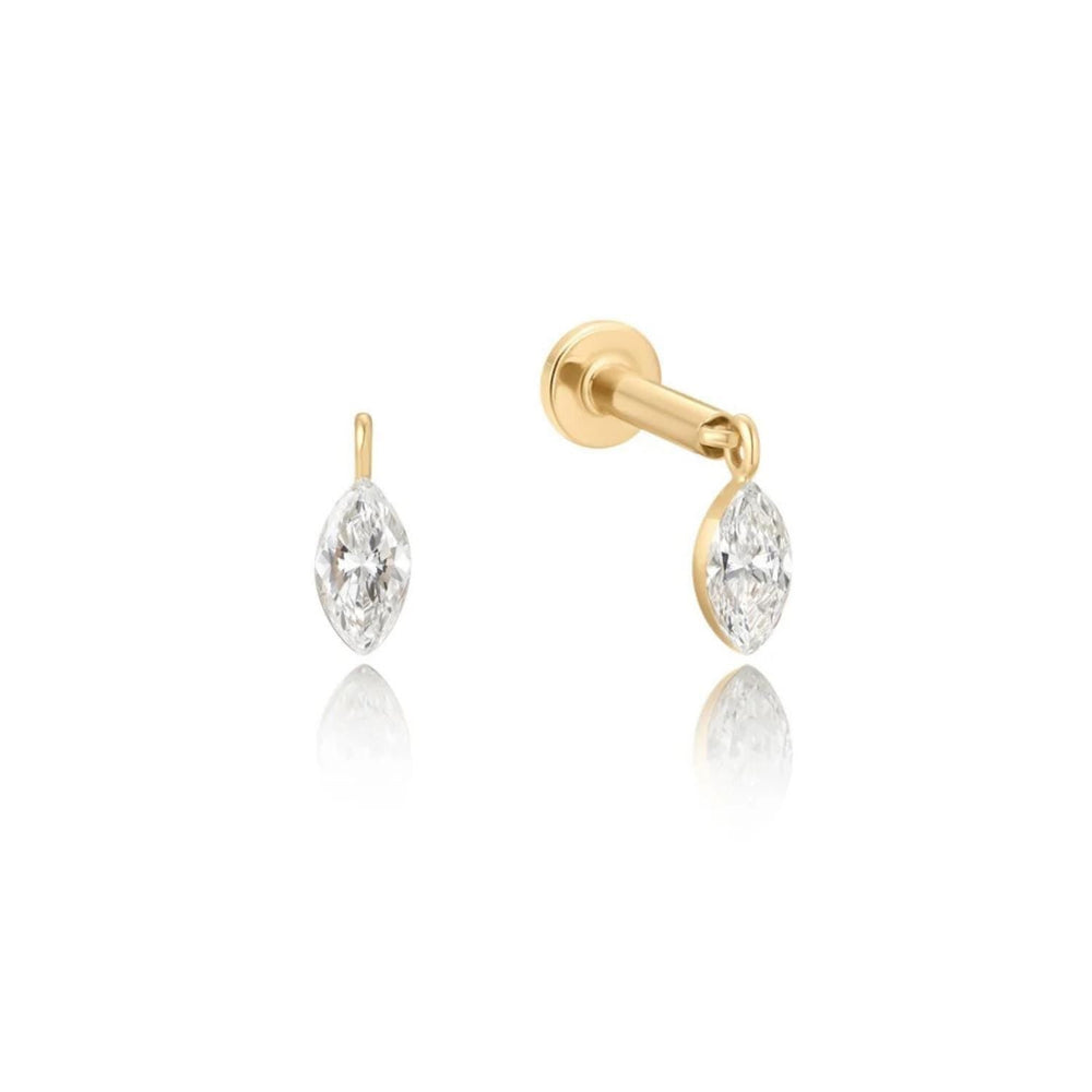 14K Marquise Drop Lab Diamond Flat Back Earring