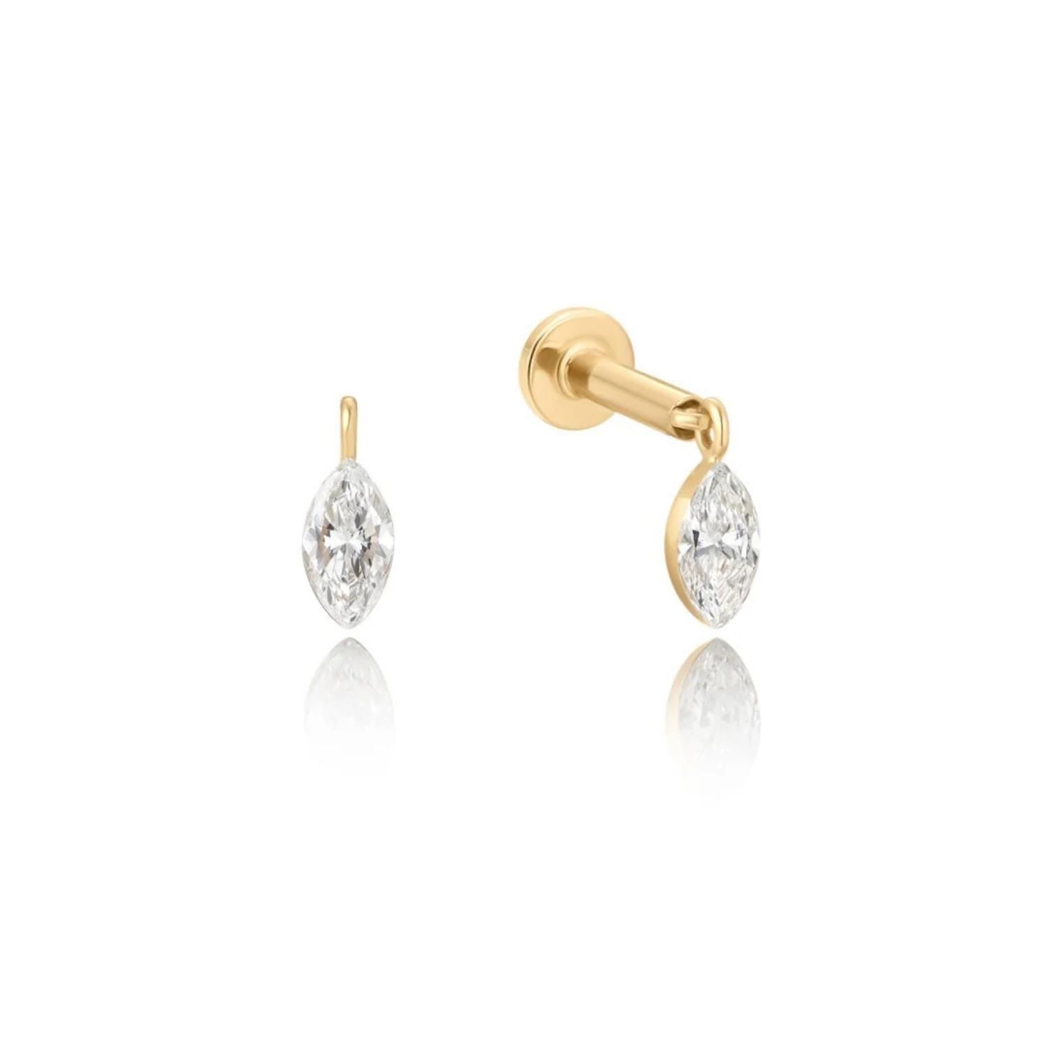 14K Marquise Drop Lab Diamond Flat Back Earring - Nolita