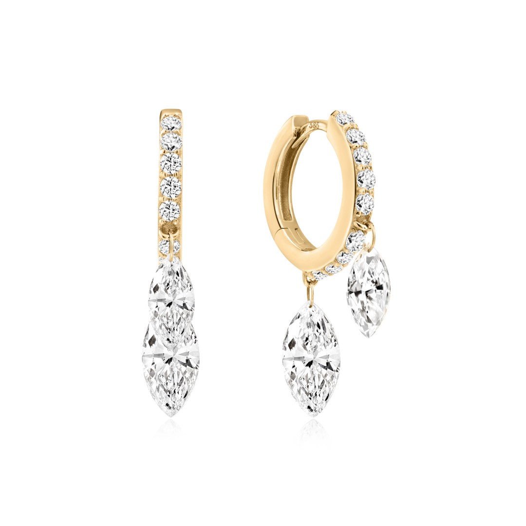 14K Marquise Lab Diamond Drop Huggie Earrings - Nolita