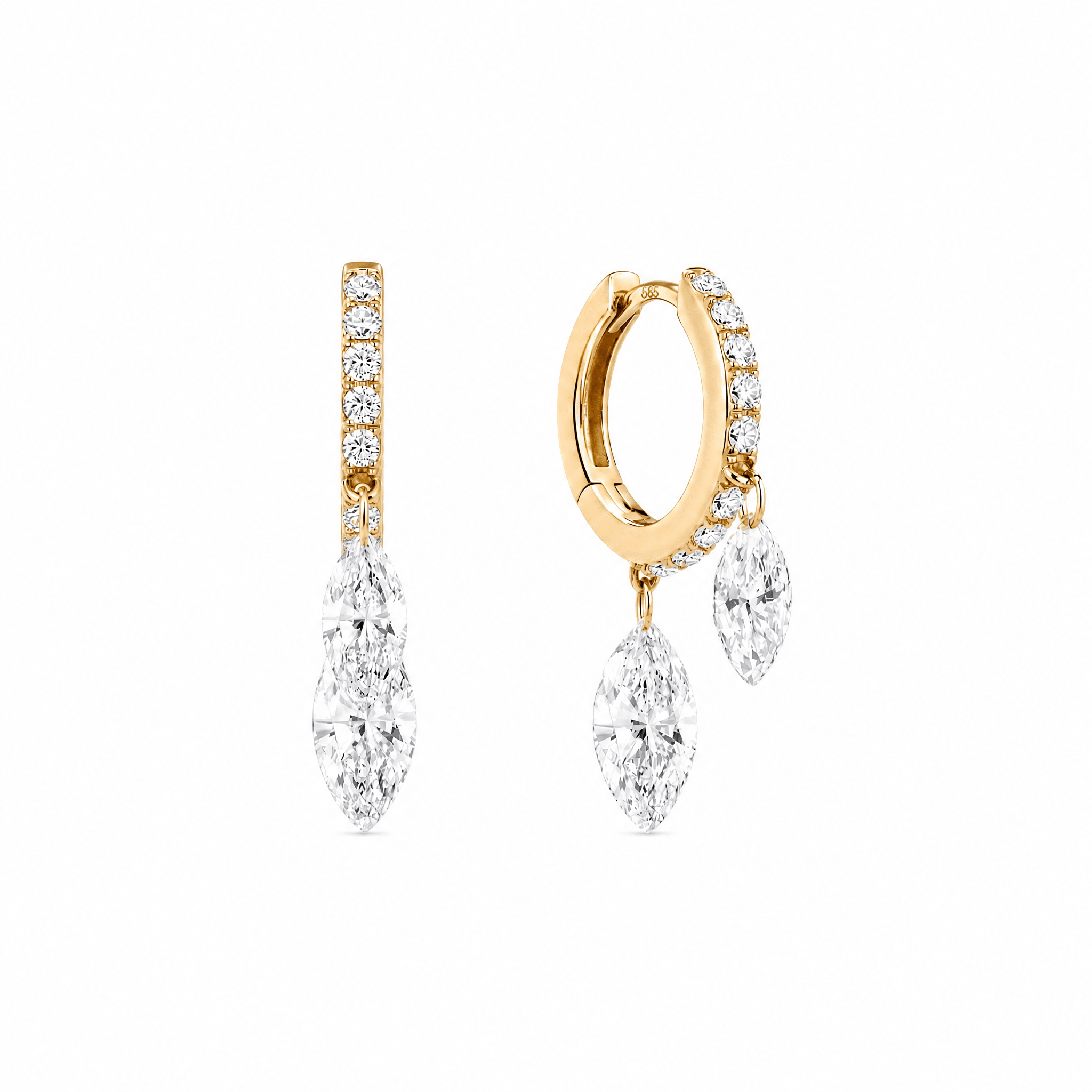 14K Marquise Lab Diamond Drop Huggie Earrings - Nolita