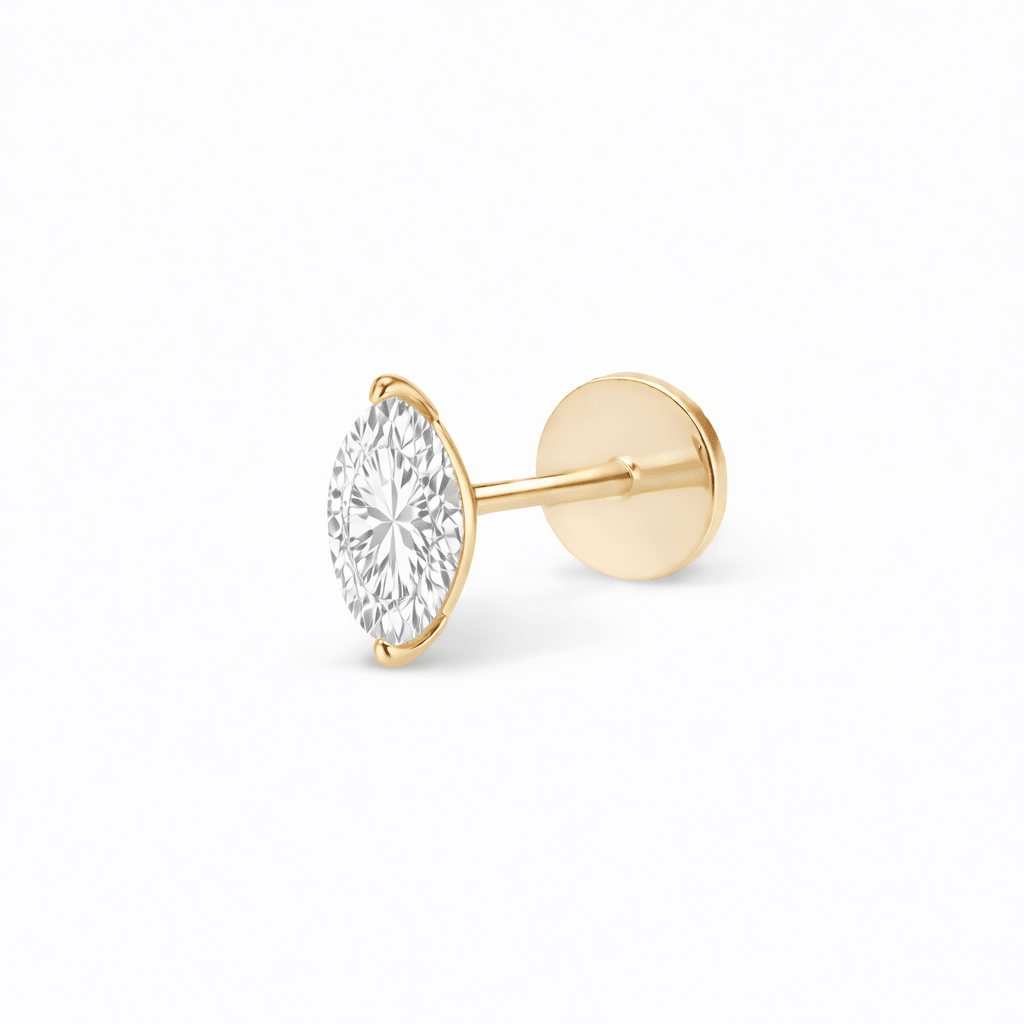 14K Marquise Lab Grown Diamond Flat Back Single Stud - Nolita