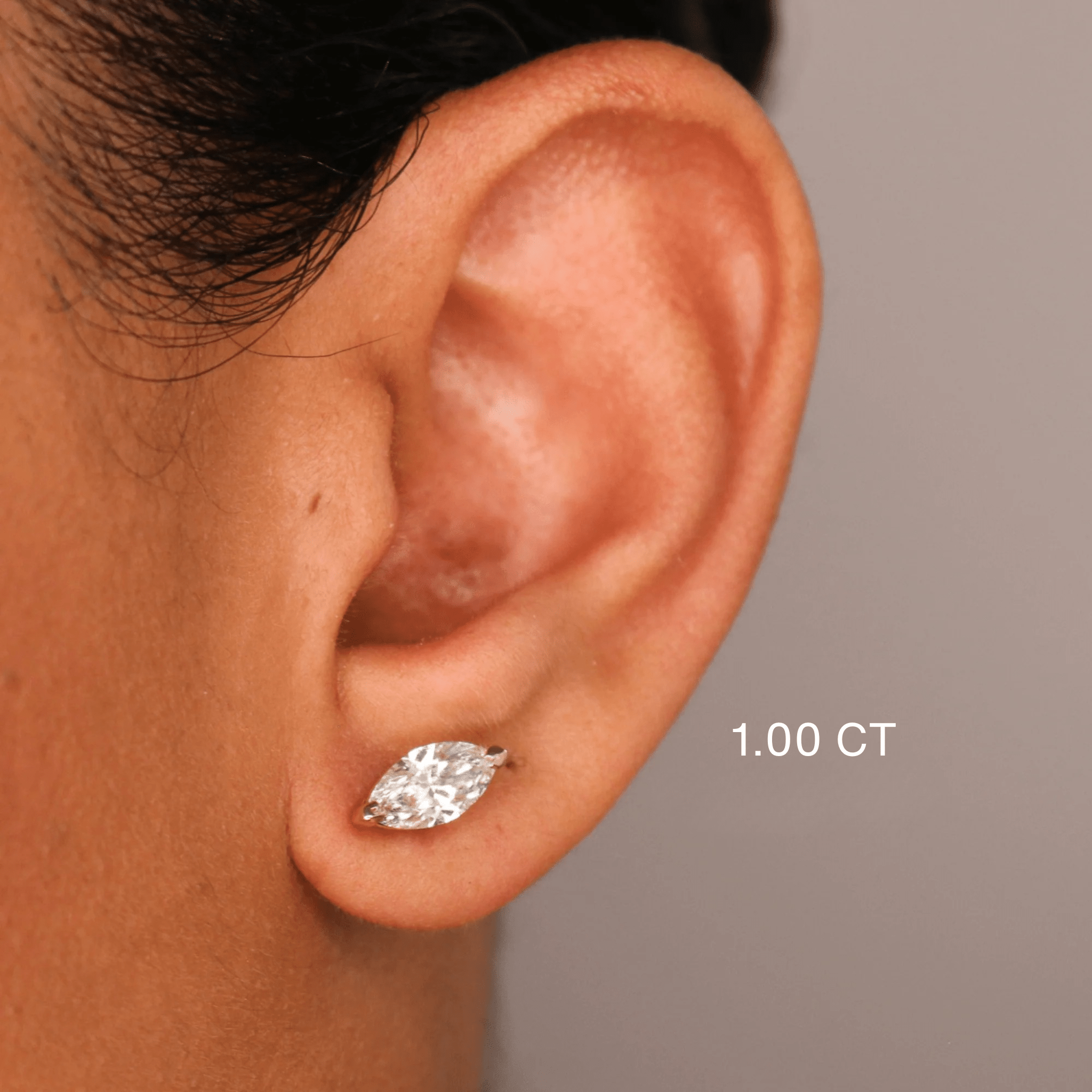 14K Marquise Lab Grown Diamond Flat Back Single Stud - Nolita