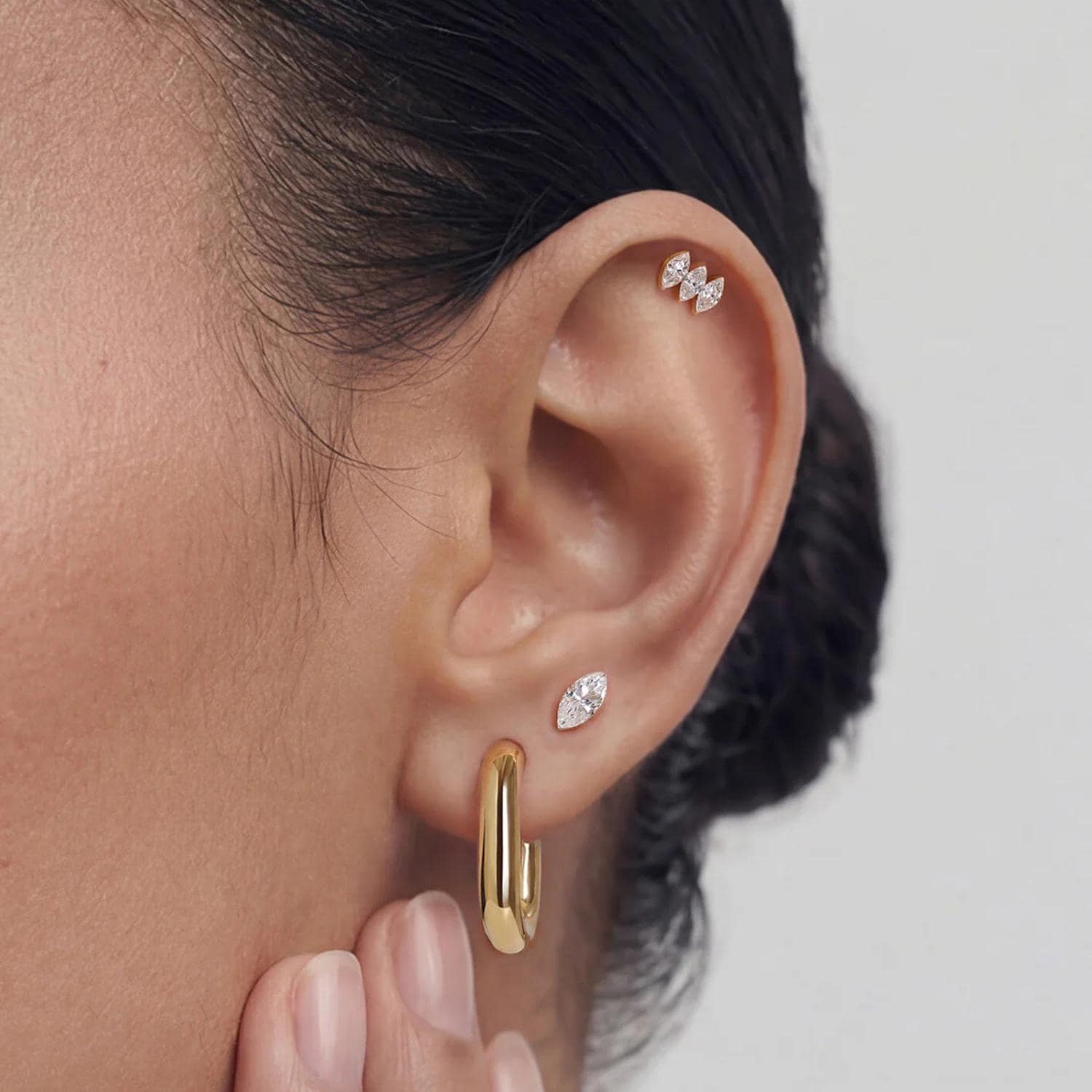 14K Marquise Petal Lab Diamond Flat Back Stud - Nolita