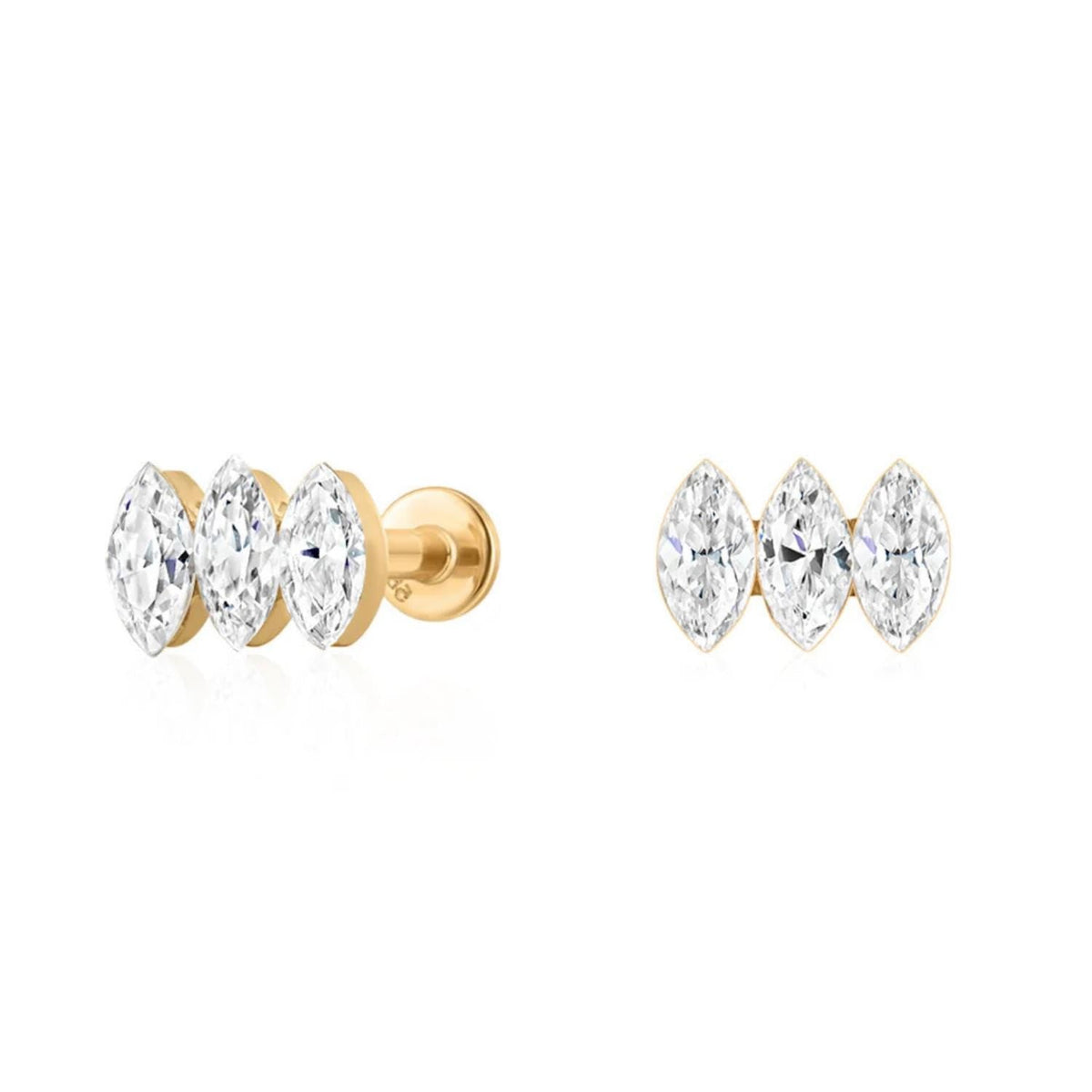 14K Marquise Petal Lab Diamond Flat Back Stud - Nolita