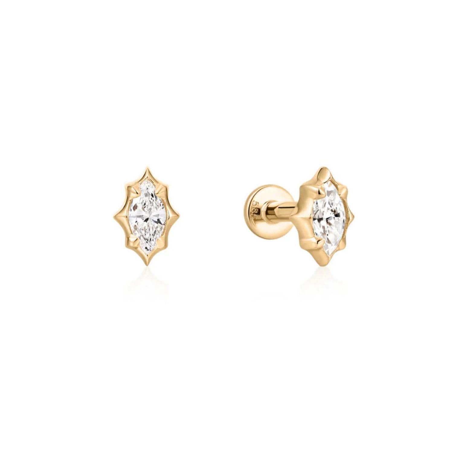 14K Marquise Solitaire Lab Diamond Flat Back Stud - Nolita
