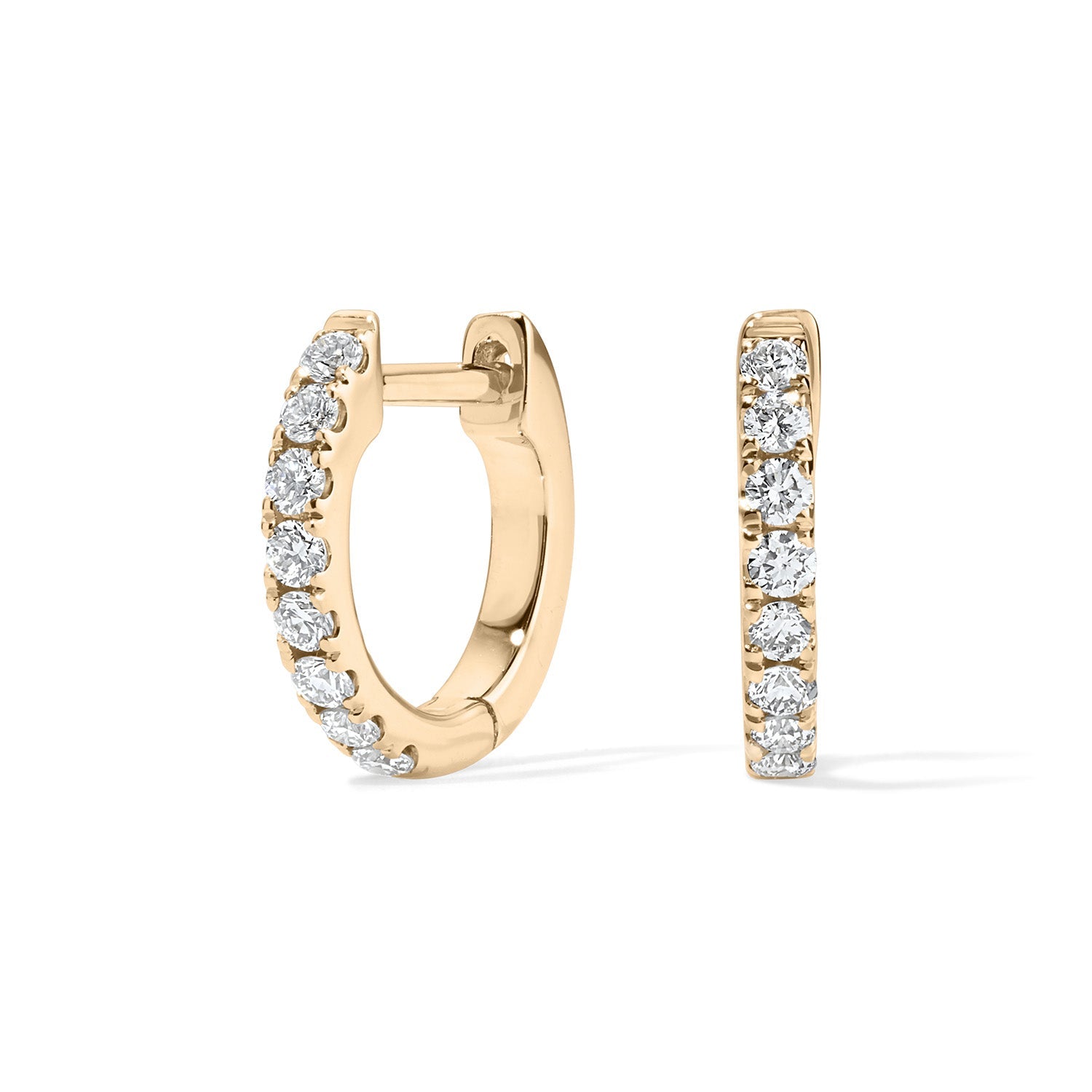14K Medium Diamond Huggie Hoop Earrings - Nolita