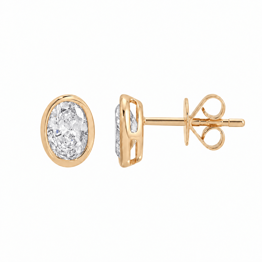 14K Nova Oval Bezel Lab Diamond Studs - Nolita