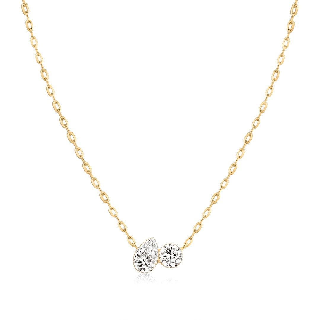 14K Nova Pear & Round Lab Diamond Duo Necklace - Nolita