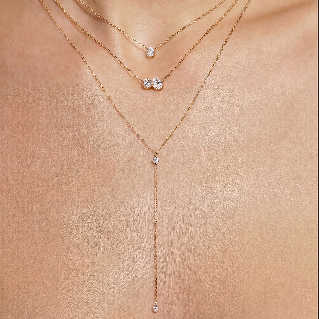 14K Nova Pear & Round Lab Diamond Duo Necklace - Nolita