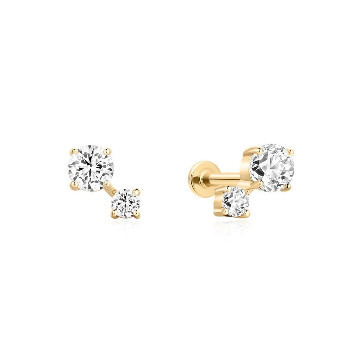 14K Offset Duo Lab Diamond Flat Back Stud - Nolita