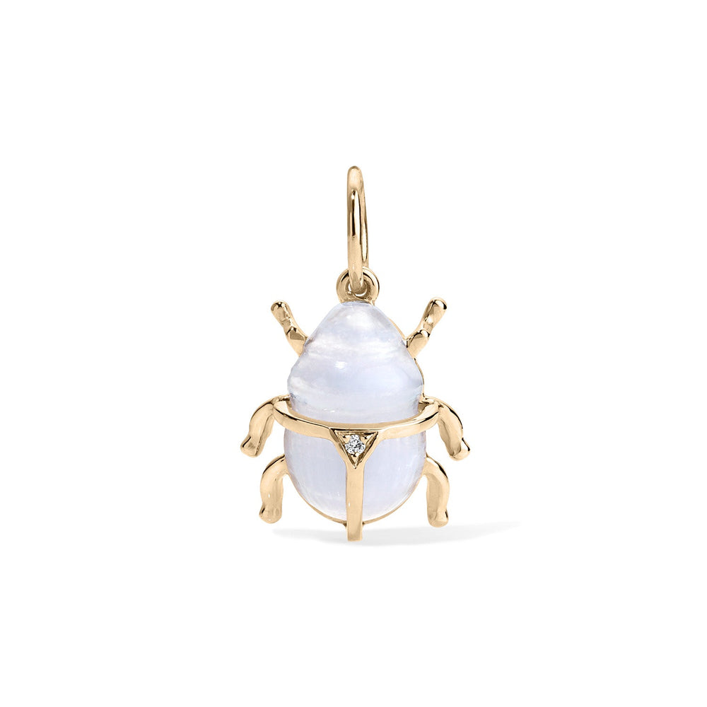 14K White Agate Diamond Scarab Charm