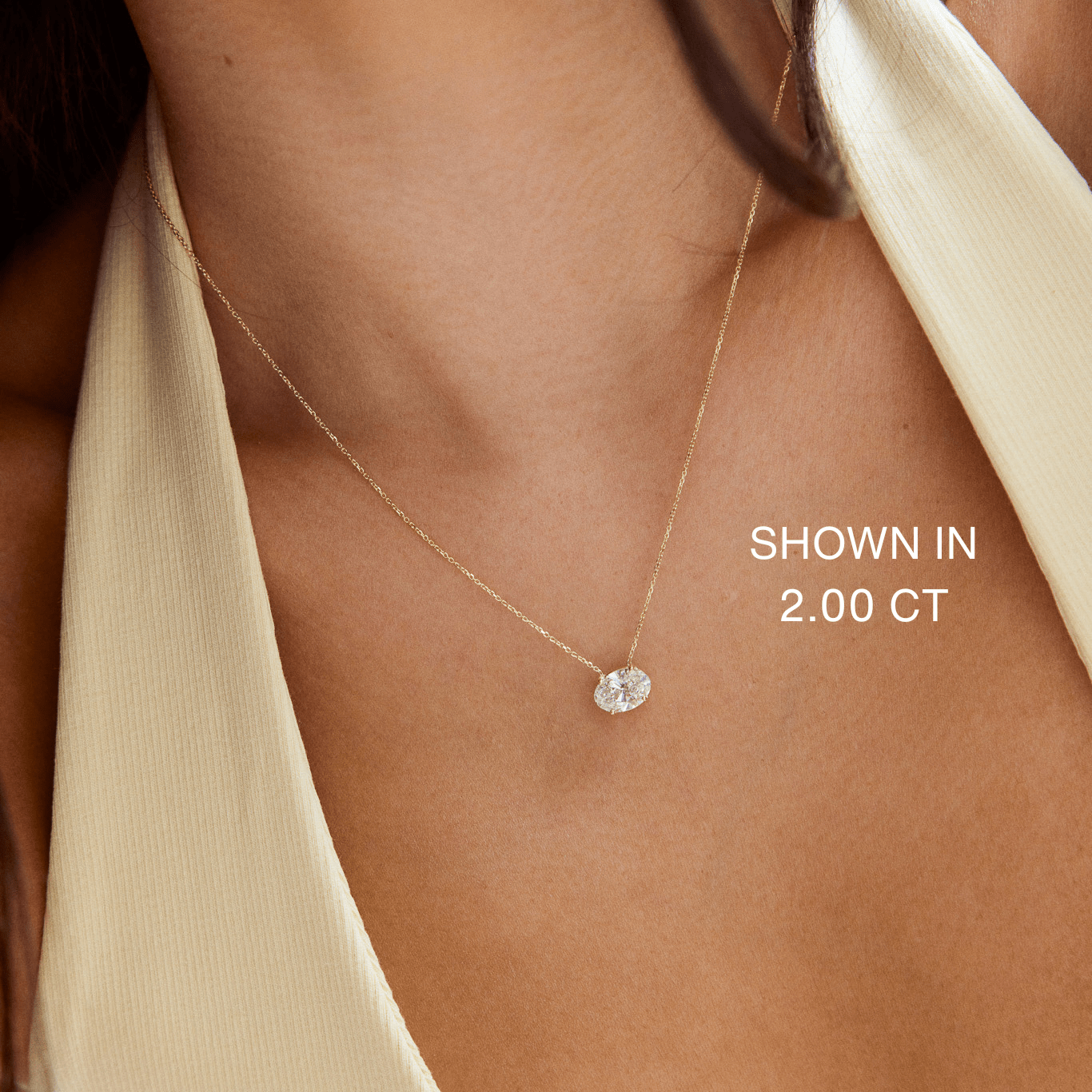 14K Oval Lab Grown Diamond Solitaire Necklace - Nolita