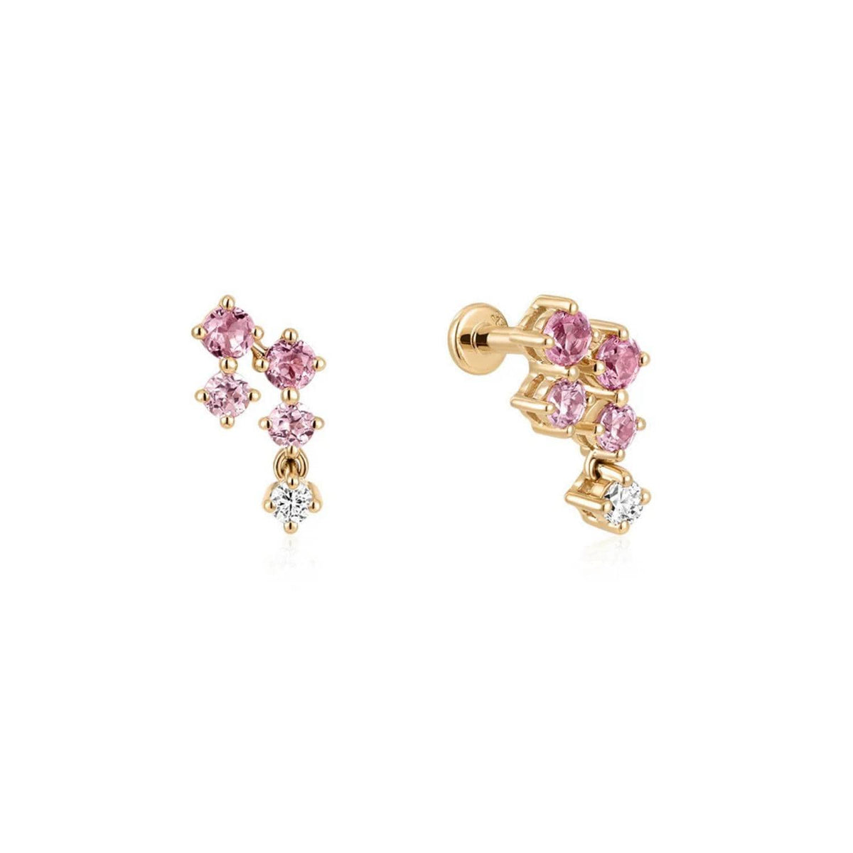 14K Padparadscha Sapphire Cluster Lab Stone Flat Back Stud - Nolita