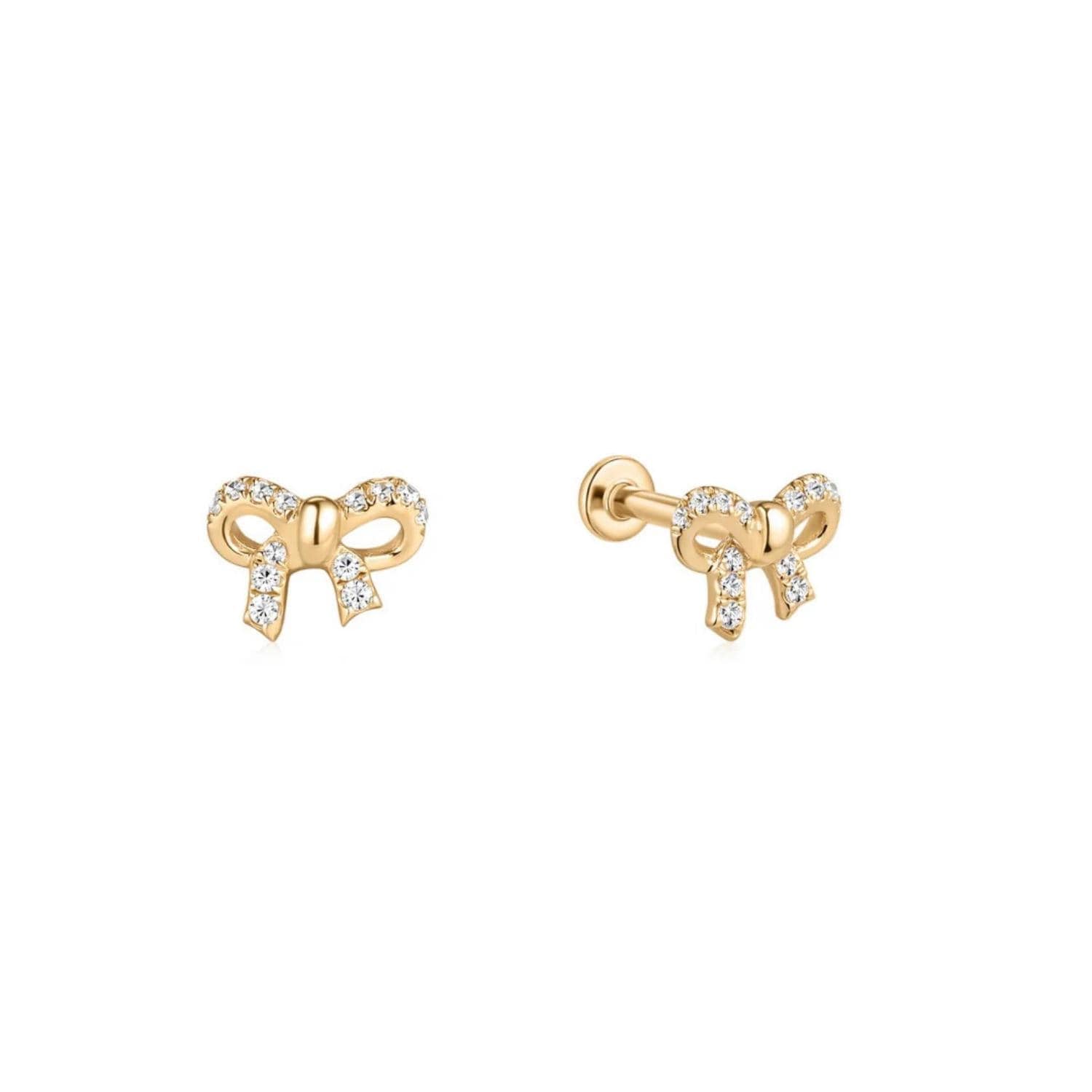 14K Pavé Bow Diamond Flat Back Stud - Nolita