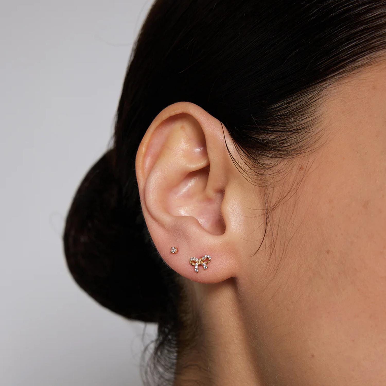 14K Pavé Bow Diamond Flat Back Stud - Nolita