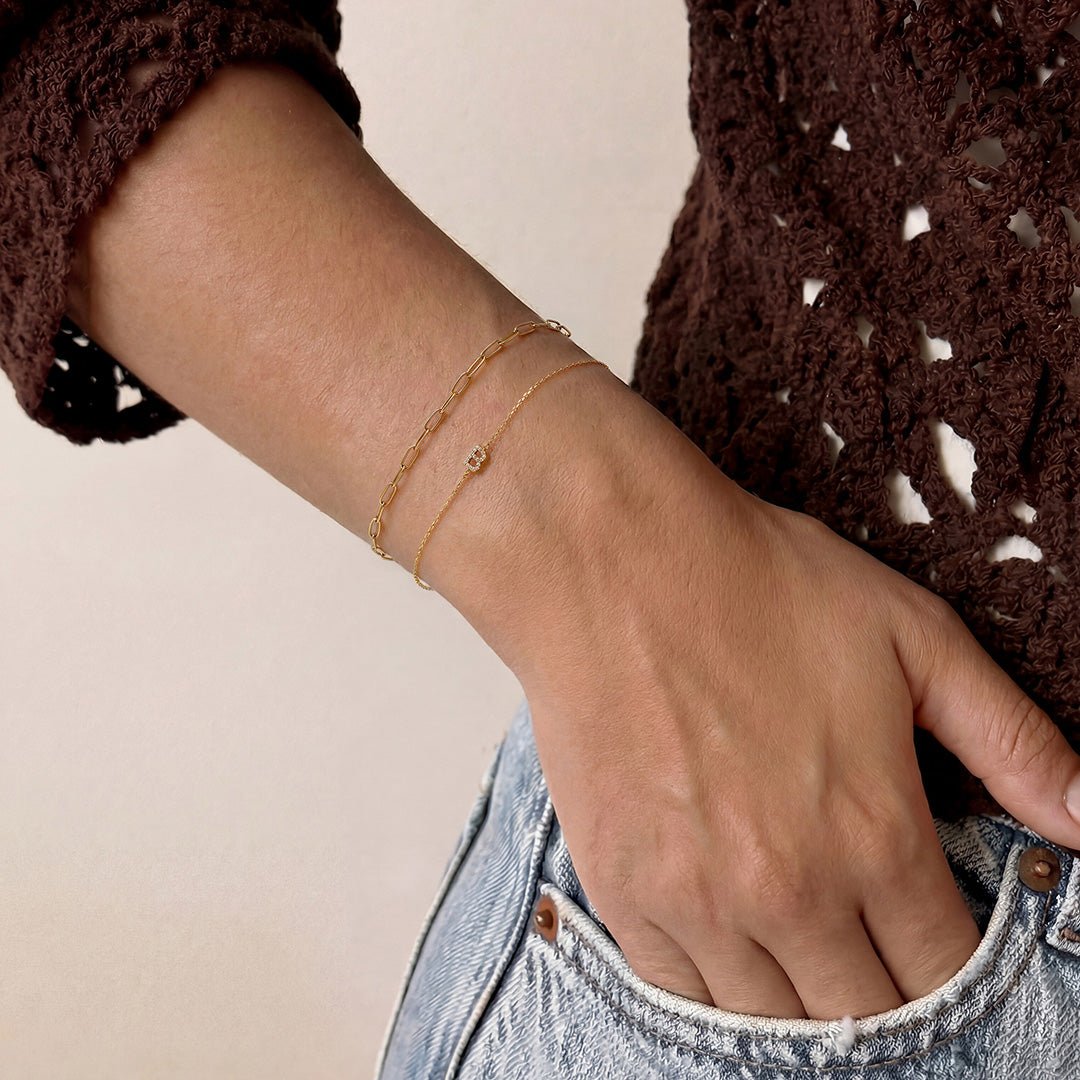 14K Pavé Initial Lab Diamond Chain Bracelet - Nolita
