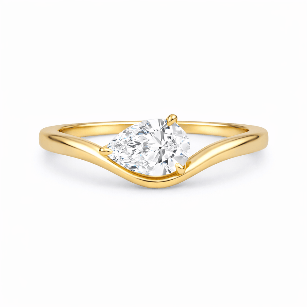 14K Pear Lab Grown Diamond Solitaire Wave Ring