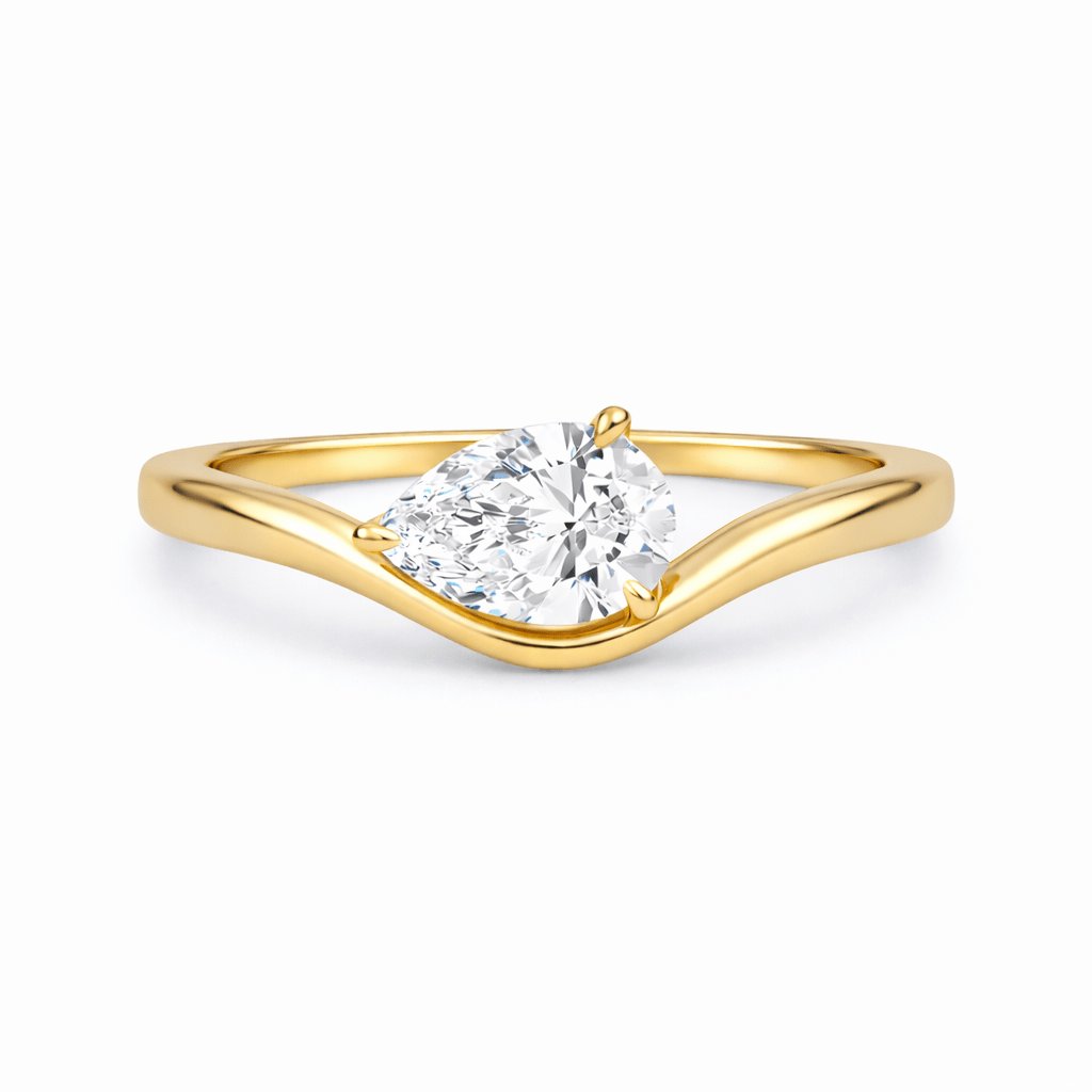 14K Pear Lab Grown Diamond Solitaire Wave Ring - Nolita