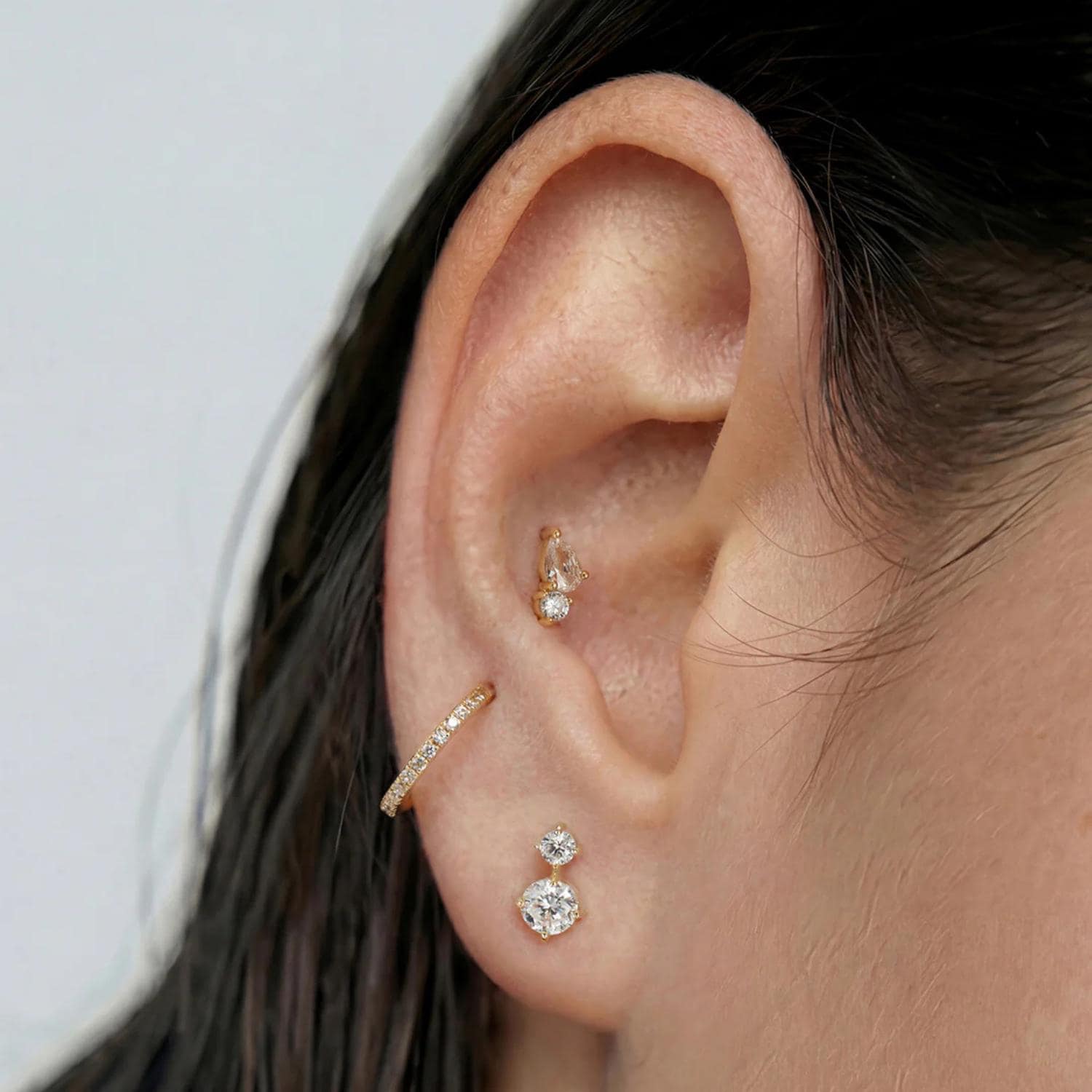 14K Pear & Round Offset Lab Diamond Flat Back Stud - Nolita