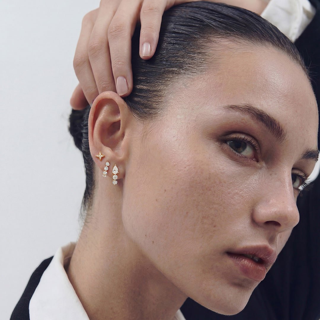 14K Pear & Round Trio Lab Diamond Huggie Earrings - Nolita