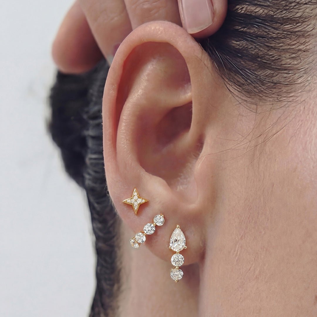 14K Pear & Round Trio Lab Diamond Huggie Earrings - Nolita