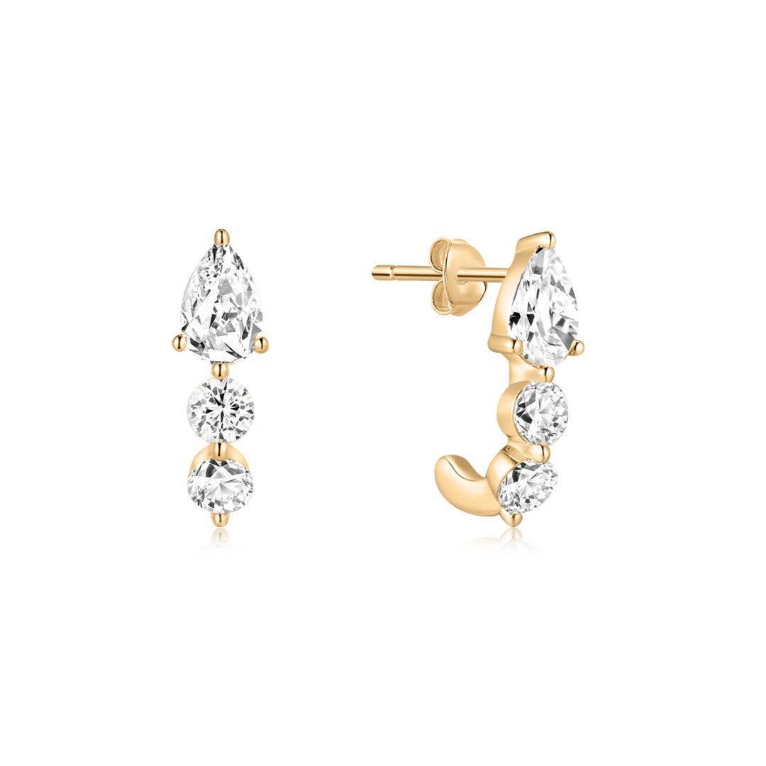 14K Pear & Round Trio Lab Diamond Huggie Earrings - Nolita