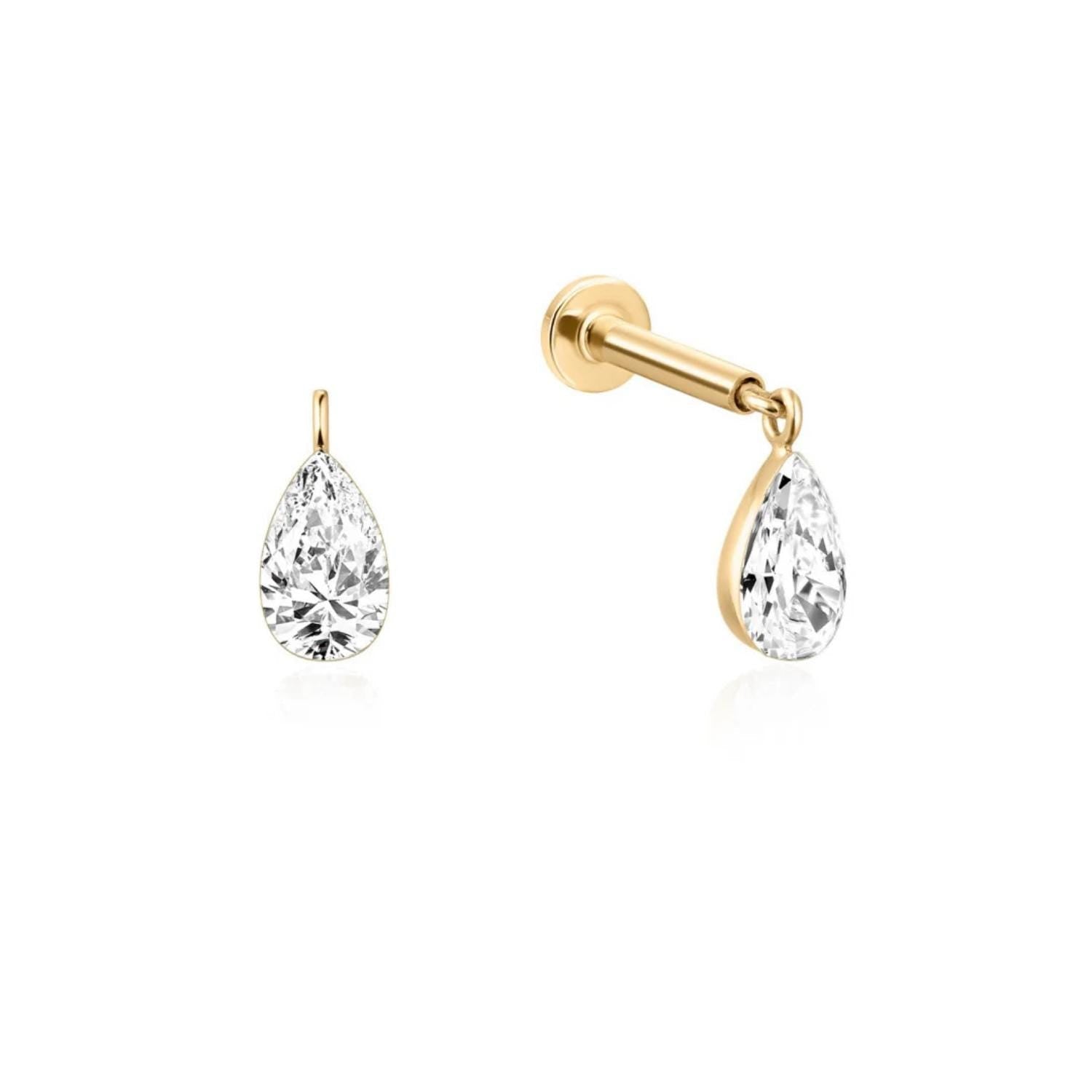 14K Pear Teardrop Lab Diamond Flat Back Stud - Nolita