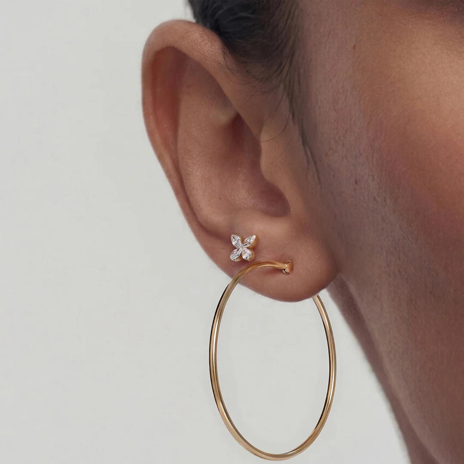 14K Petal Bloom Lab Diamond Flat Back Stud - Nolita