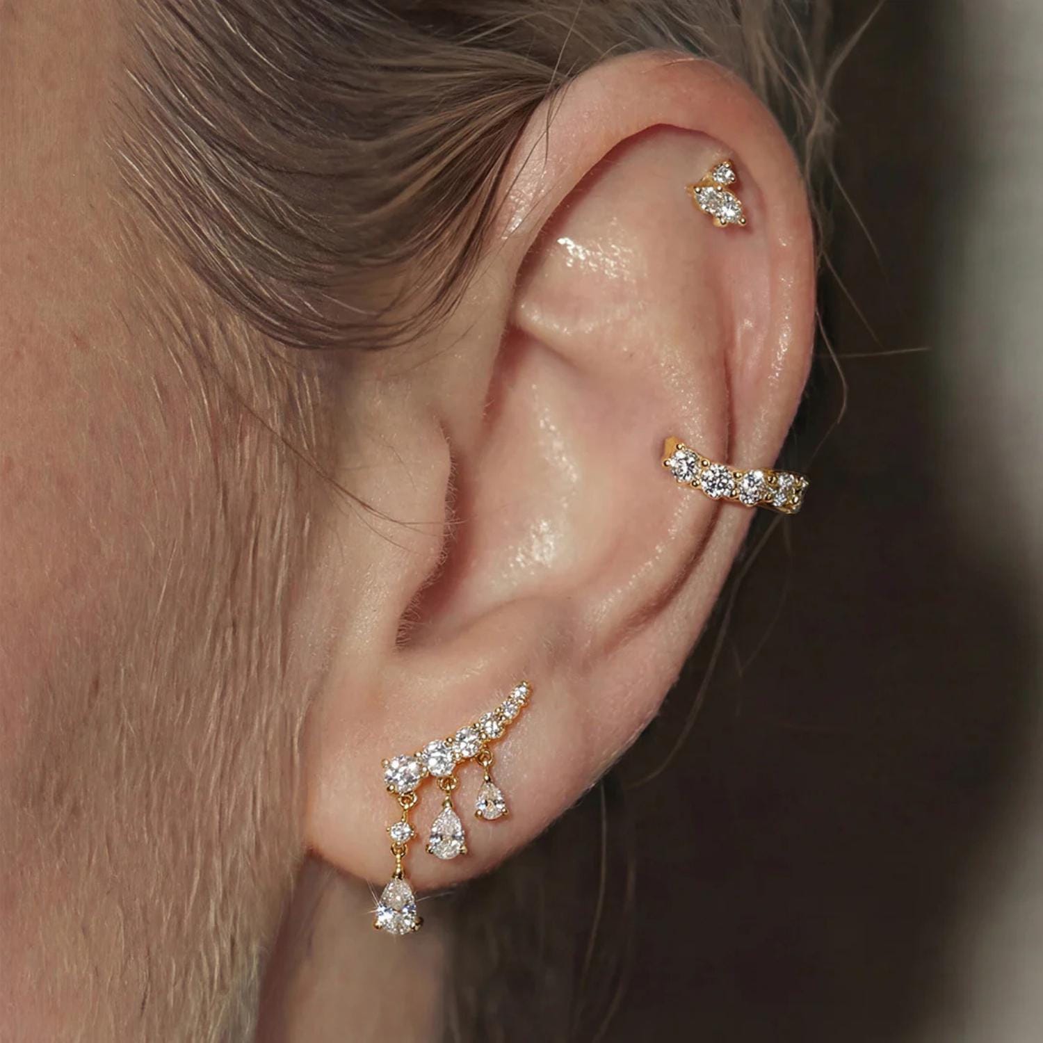 14K Petite Marquise & Round Lab Diamond Flat Back Stud - Nolita
