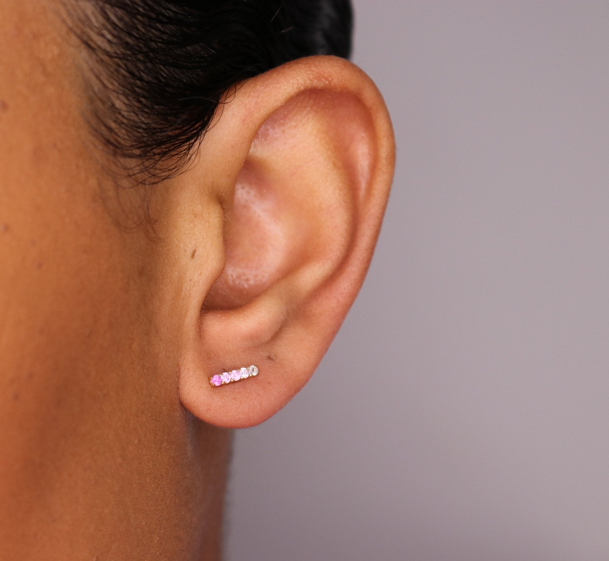 14K Pink Ombre Sapphire Bar Stud Earrings - Nolita