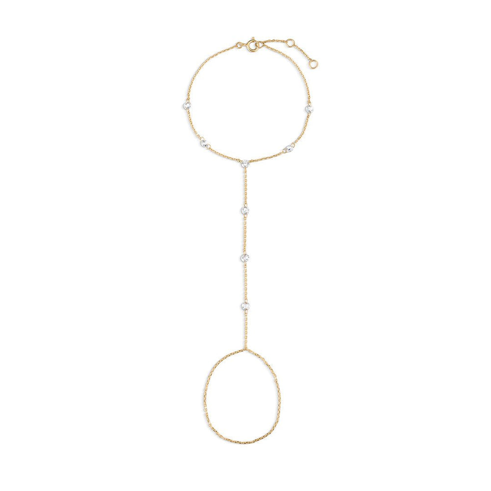 14K Rose Cut Lab Diamond Hand Chain Bracelet